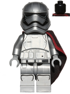 LEGO Star Wars Captain Phasma minifigure with chrome-plated helmet and body, and a red hood.