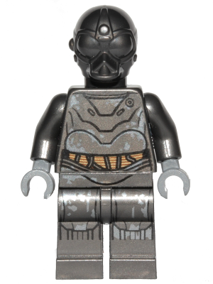 LEGO Star Wars Minifigure of RA-7 Protocol Droid with insectoid design and pearl dark gray finish.